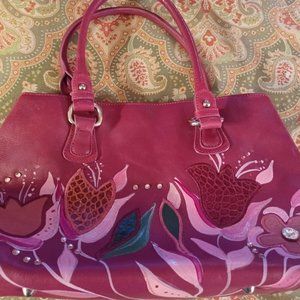 Gianfranco Sisti purple pink Italian leather floral shoulder bag purse tote